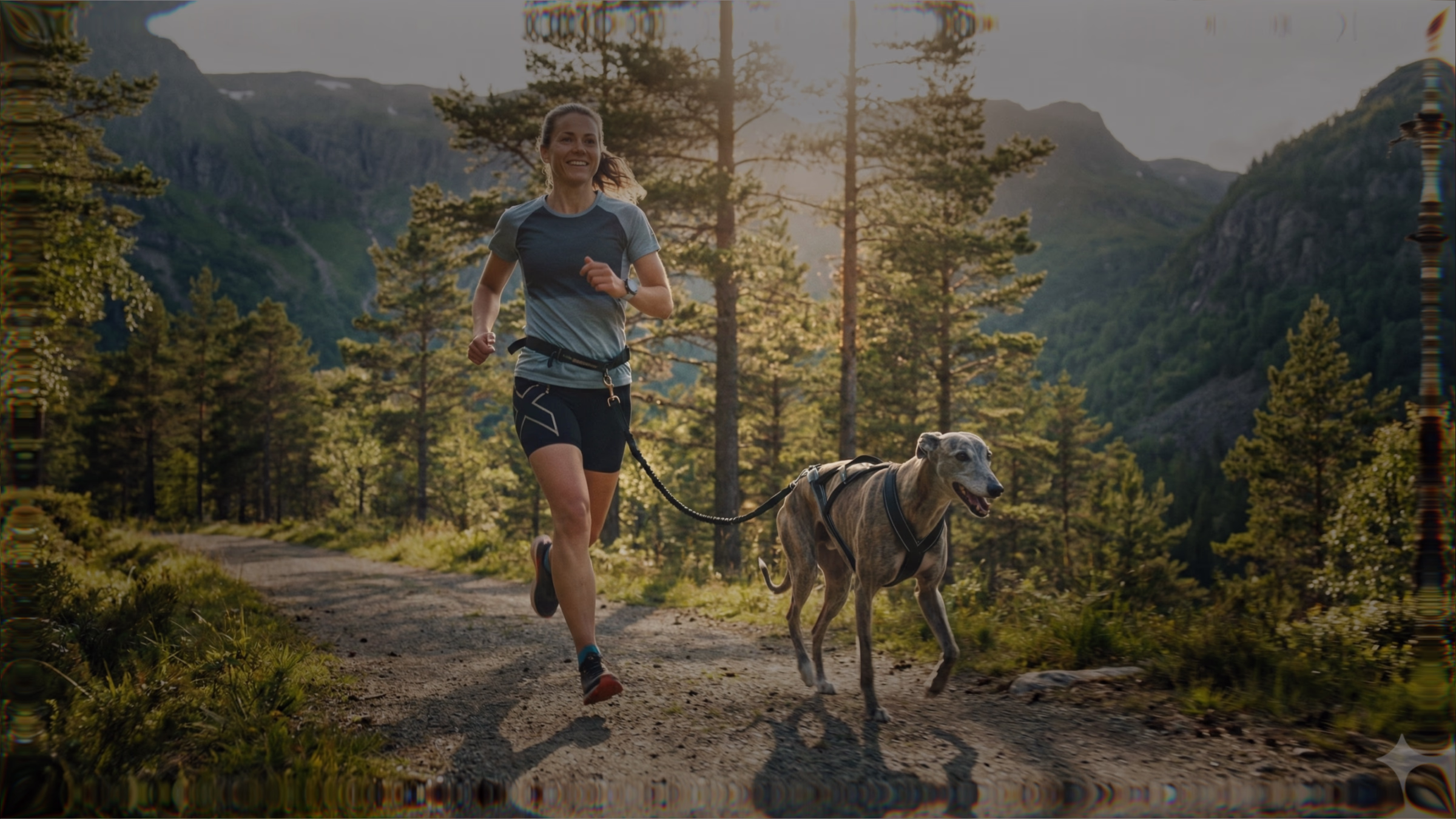 Runner with a dog on a safe, GPS-tracked outdoor route.